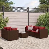6-delige Loungeset met kussens poly rattan bruin