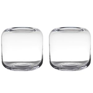 Set van 2x stuks transparante ronde vaas/vazen van glas 21 x 21 cm