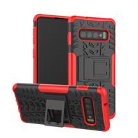 Band textuur TPU + PC schokbestendig geval voor Galaxy S10 met houder (rood)