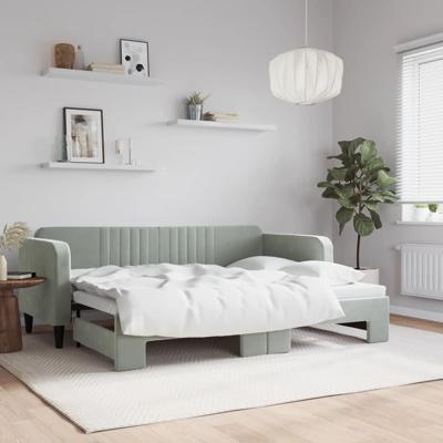 Slaapbank met onderschuifbed 80x200 cm fluweel lichtgrijs