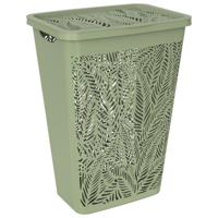 Leen Bakker - Wasmand Met Deksel Bladeren - 55L - Polypropyleen - Groen - 34x41.5x59 Cm