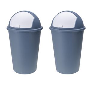 2x stuks vuilnisbak/afvalbak/prullenbak blauw met deksel 50 liter