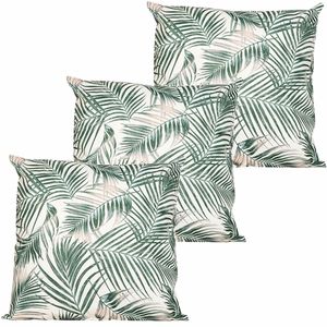 Buitenkussen palm - 3x - wit/groen - 60 x 60 cm - Water en UV bestendig