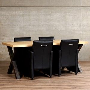 Set van 4 leren eetkamerfauteuils - met armleuning en wieltjes - blauw leer - Echt leer, Modern, ontdek de vele Leersoorten en Kleuren bij ShopX
