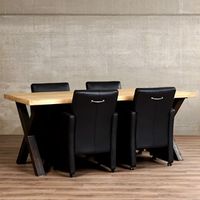 Set van 4 leren eetkamerfauteuils - met armleuning en wieltjes - blauw leer - Echt leer, Modern, ontdek de vele Leersoorten en Kleuren bij ShopX