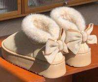 Bon&Bon Women's Beige Bow Slipper Boots - Thick Sole Winter Flats Beige / 38