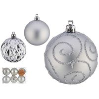 Gedecoreerde kerstballen - 6x stuks - zilver - kunststof - 6 cm