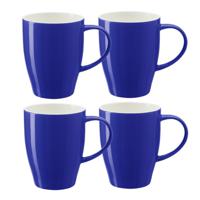 Koffie mokken/bekers Paris - 4x - porselein - met oor - kobalt blauw - 350 ml - stijlvolle vorm