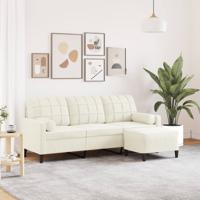 Driezitsbank met voetenbank 180 cm fluweel crèmekleurig