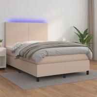 Boxspring met matras en LED kunstleer cappuccinokleur 140x190cm