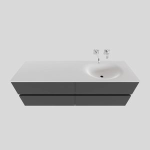 Badkamermeubel Solid Surface BWS Stockholm 200x46 cm Mat Antraciet Wasbak Rechts (0 kraangaten, 4 lades)