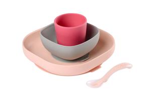 Serviesset 4 items silicone BEABA roze