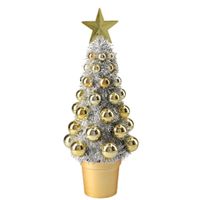 Complete mini kunst kerstboompje/kunstboompje zilver/goud met kerstballen 30 cm - thumbnail