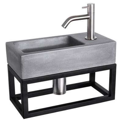 Differnz Ravo fonteinset beton donkergrijs - kraan gebogen - met handdoekrek - 38.5 x 18.5 x 9 cm - mat chroom