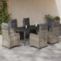 7-delige Tuinset met kussens poly rattan grijs