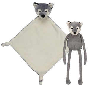 Pluche dieren setje Wolf knuffel van 33 cm en tutteldoekje 40 cm - Knuffeldier