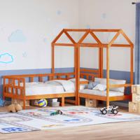 Kinderbedset met huisje massief grenenhout wasbruin 80x200 cm