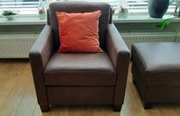 Leren fauteuil met houten poten - met hocker - bruin leer - Echt leer, Landelijk, ontdek de vele Leersoorten en Kleuren bij ShopX