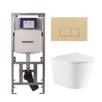 QeramiQ Dely Toiletset - 36.3x51.7cm - diepspoel - rimless - Geberit UP320 Burda inbouwreservoir - softclose toiletzitting - bedieningsplaat beige - rechtehoekige knoppen - wit glans SW543431/0701131/SW1102366