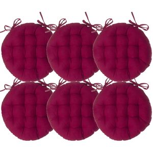 Atmosphera Stoelkussen rond - 6x - donkerrood - katoen - 38 x 6.5 cm - wicker zitkussen