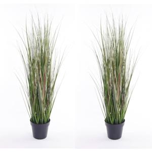 Kunstplant gras sprieten - Set van 2x stuks - groen - 65 cm - nepplant - kamerplant - grasplanten