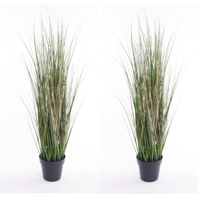 Kunstplant gras sprieten - Set van 2x stuks - groen - 65 cm - nepplant - kamerplant - grasplanten
