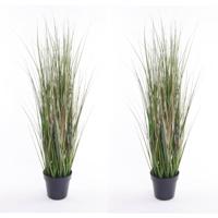Kunstplant gras sprieten - Set van 2x stuks - groen - 65 cm - nepplant - kamerplant - grasplanten