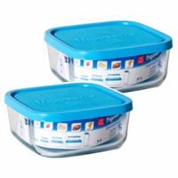 Gerimport Bewaarbakje/vershoudbakje Vigo - 2x - glas - vierkant - met deksel - 300 ml - meal prep
