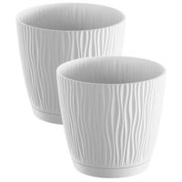 Plantenpot/bloempot Waves - 2x stuks - kunststof - wit - D15 x H14 cm - binnen/buiten