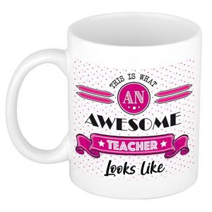 Cadeau koffiemok voor een geweldige leraar - roze - keramiek - 300 ml - juf/meester dag   -