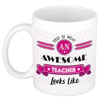 Cadeau koffiemok voor een geweldige leraar - roze - keramiek - 300 ml - juf/meester dag   - - thumbnail