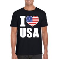 Zwart I love USA - Amerika fan shirt heren - thumbnail