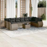 11-delige Loungeset met kussens poly rattan grijs