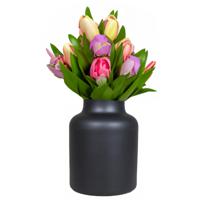 Floran Bloemenvaas Milan - mat zwart glas - D15 x H20 cm - melkbus vaas met smalle hals   -