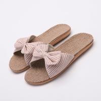 Vrouwen open teen linnen gestreepte Home indoor slippers grootte: 39-40 (beige)