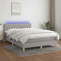 Boxspring met matras en LED stof lichtgrijs 140x190 cm