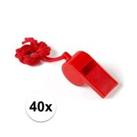Fluitjes van kunststof - Multipack van 40x stuks - rood - aan koordje - herrie maken - sport Fluitjes van kunststof - Multipack van 40x stuks - rood - aan koordje - herrie maken - sport