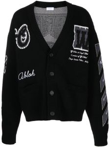 Off-White cardigan col v à logo en intarsia - Noir