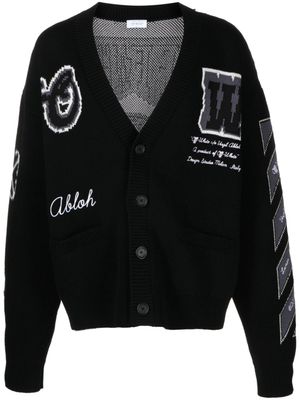 Off-White cardigan col v à logo en intarsia - Noir