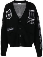 Off-White cardigan col v à logo en intarsia - Noir