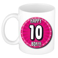 Bellatio Decorations Verjaardag cadeau mok 10 jaar - roze - wiel - 300 ml - keramiek - feest mokken - thumbnail