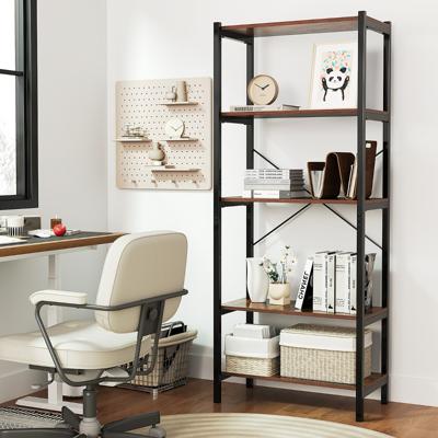 Boekenkast met 5 Niveaus Vrijstaande Plank met Metalen Frame en Dubbele Anti-Kantelkits Opbergorganizer voor Woonkamer 161 CM