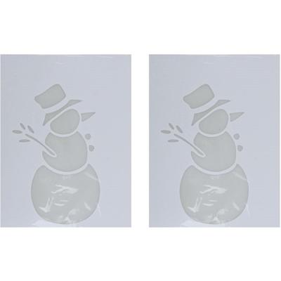 Kerst raamsjabloon sneeuwpop - 2x - wit - 35 cm - raamdecoratie - kerstversiering