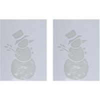 Kerst raamsjabloon sneeuwpop - 2x - wit - 35 cm - raamdecoratie - kerstversiering