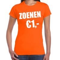 Koningsdag t-shirt voor dames - zoenen 1 euro - oranje - feestkleding - thumbnail