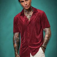 Bon&Bon ModaGents Men's Short Sleeve Red Knitted Button Front Shirt Red / XL