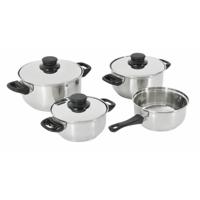 Pannenset - 4-delig - RVS - met deksels - 3 kookpannen - 1 steelpannetje