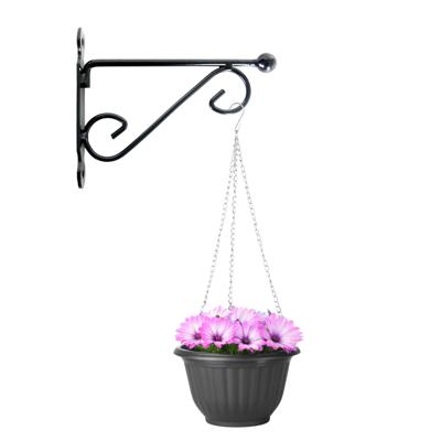 Hangpot + Muurhaak Lucca - antraciet - D20 cm - kunststof - metaal - tuinaccessoires