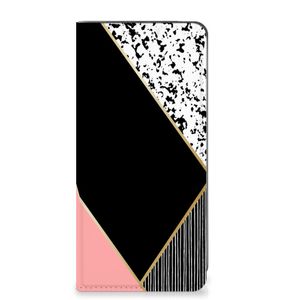 Google Pixel 7A Stand Case Zwart Roze Vormen