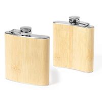 Set van 2x stuks heupfles/drank zakfles - bamboe hout/RVS - 200 ml